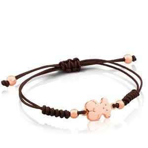 Tous Rose Silver Vermeil Sweet Dolls bear Bracelet brown cord